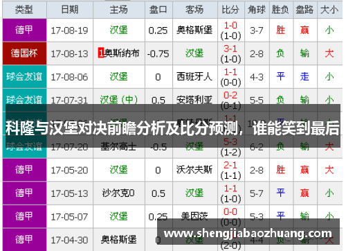 科隆与汉堡对决前瞻分析及比分预测，谁能笑到最后