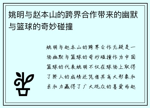 姚明与赵本山的跨界合作带来的幽默与篮球的奇妙碰撞